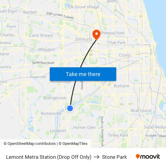 Lemont Metra Station (Drop Off Only) to Stone Park map