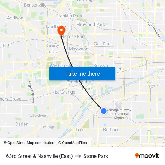 63rd Street & Nashville (East) to Stone Park map