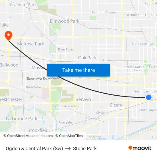 Ogden & Central Park (Sw) to Stone Park map