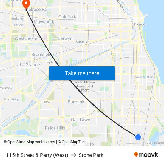 115th Street & Perry (West) to Stone Park map