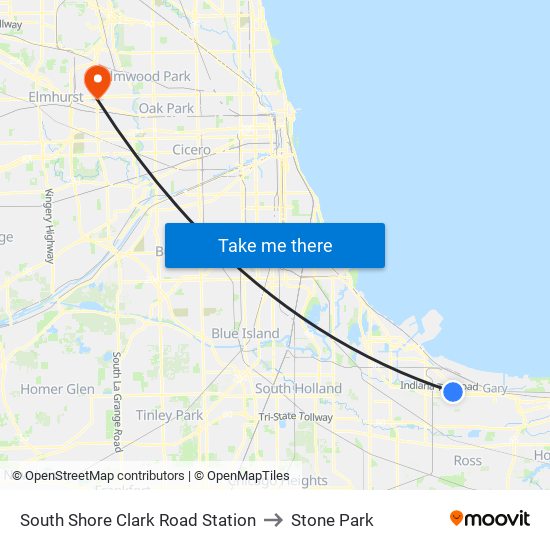 South Shore Clark Road Station to Stone Park map