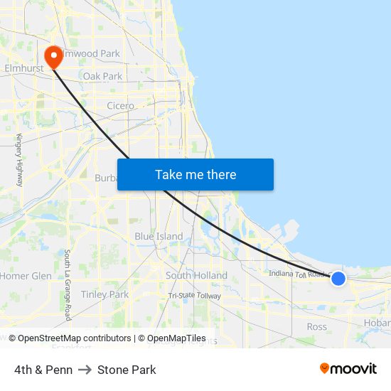 4th & Penn to Stone Park map