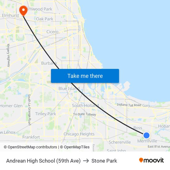 Andrean High School (59th Ave) to Stone Park map