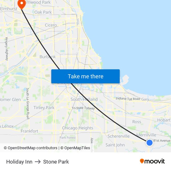 Holiday Inn to Stone Park map