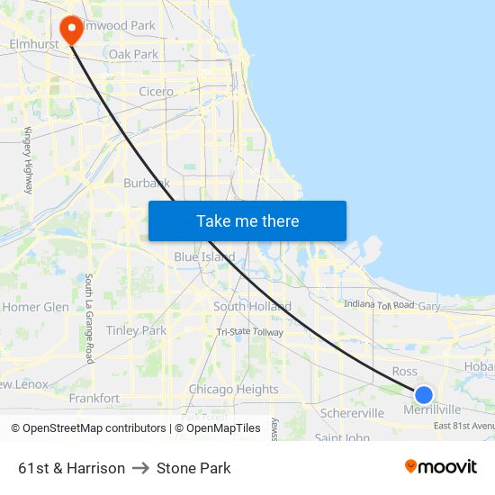 61st & Harrison to Stone Park map