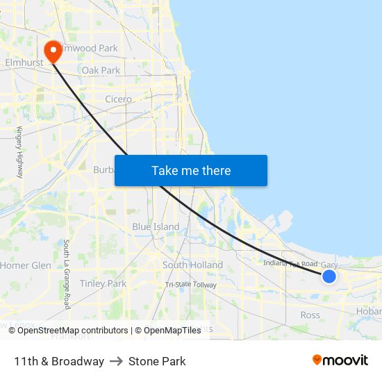 11th & Broadway to Stone Park map