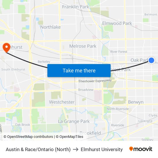 Austin & Race/Ontario (North) to Elmhurst University map