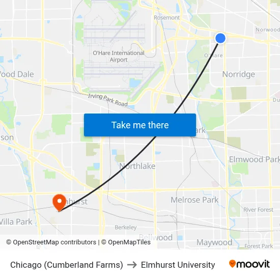 Chicago (Cumberland Farms) to Elmhurst University map
