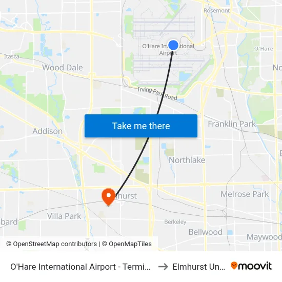O'Hare International Airport - Terminal 2 Departures to Elmhurst University map
