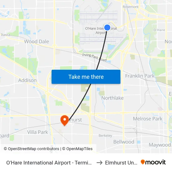 O'Hare International Airport - Terminal 3 Departures to Elmhurst University map