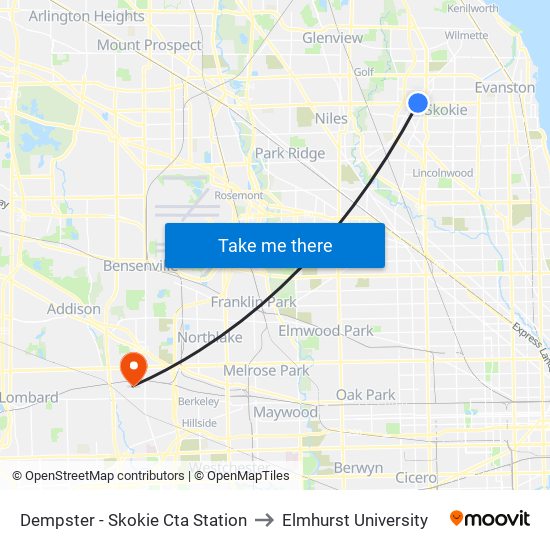 Dempster - Skokie Cta Station to Elmhurst University map