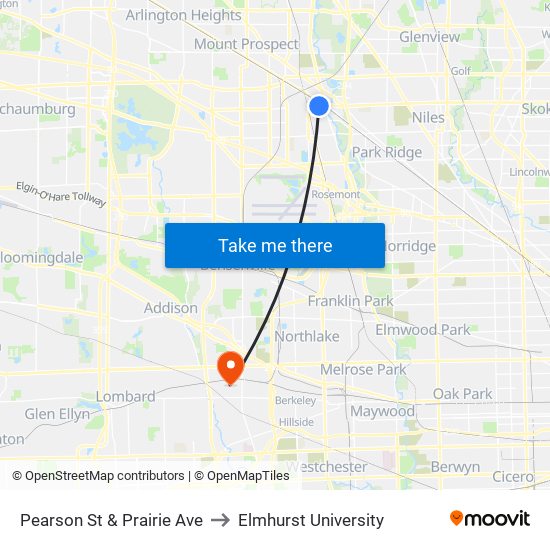 Pearson St & Prairie Ave to Elmhurst University map