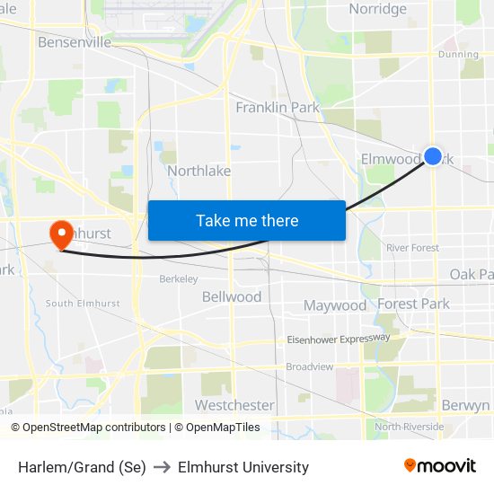 Harlem/Grand (Se) to Elmhurst University map