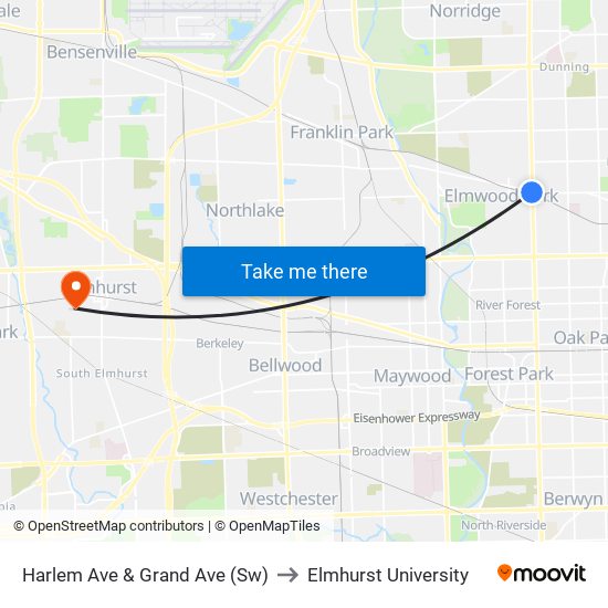 Harlem Ave & Grand Ave (Sw) to Elmhurst University map