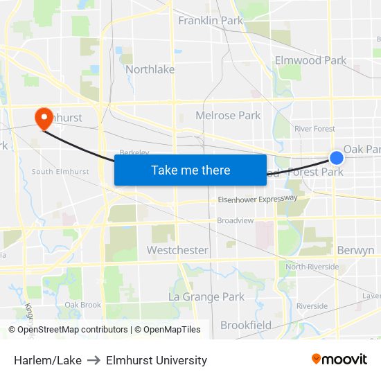Harlem/Lake to Elmhurst University map