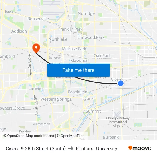 Cicero & 28th Street (South) to Elmhurst University map