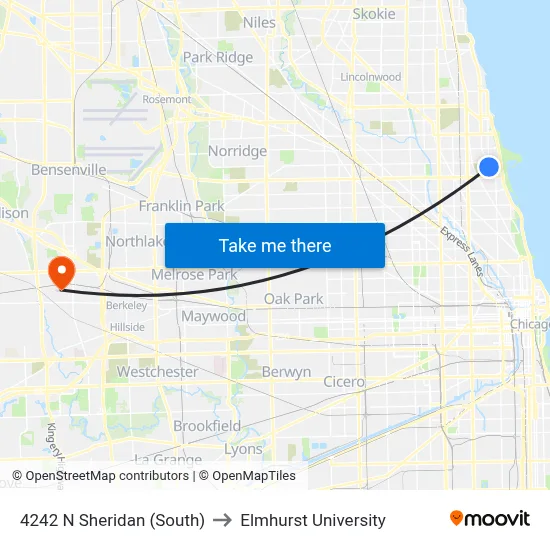 4242 N Sheridan (South) to Elmhurst University map