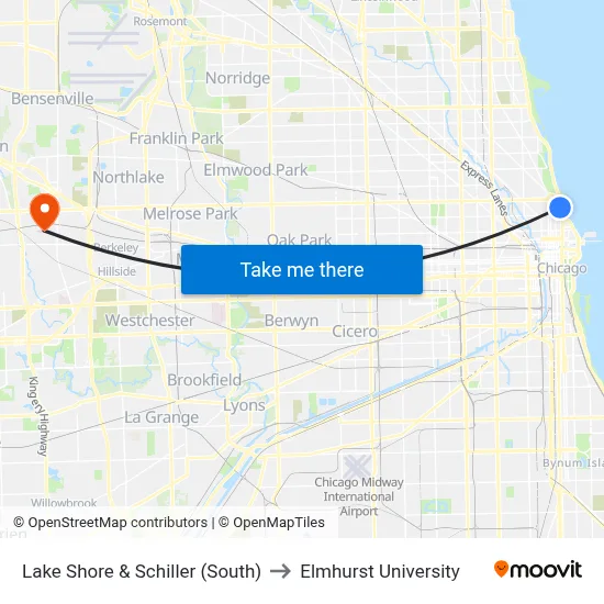 Lake Shore & Schiller (South) to Elmhurst University map