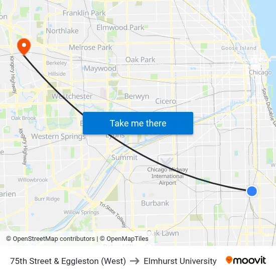 75th Street & Eggleston (West) to Elmhurst University map