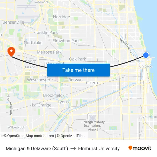 Michigan & Delaware (South) to Elmhurst University map