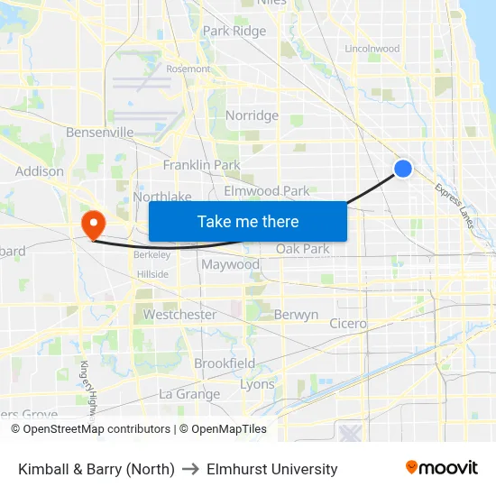 Kimball & Barry (North) to Elmhurst University map