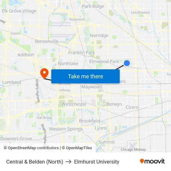 Central & Belden (North) to Elmhurst University map