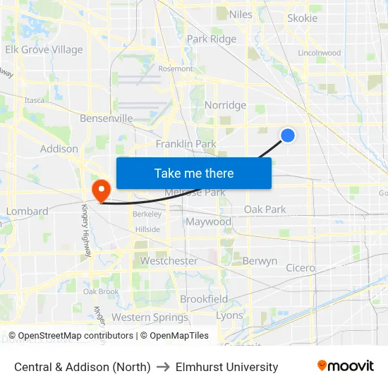 Central & Addison (North) to Elmhurst University map