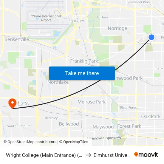 Wright College (Main Entrance) (North) to Elmhurst University map