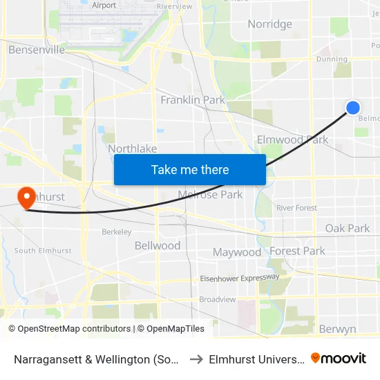 Narragansett & Wellington (South) to Elmhurst University map