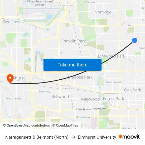 Narragansett & Belmont (North) to Elmhurst University map
