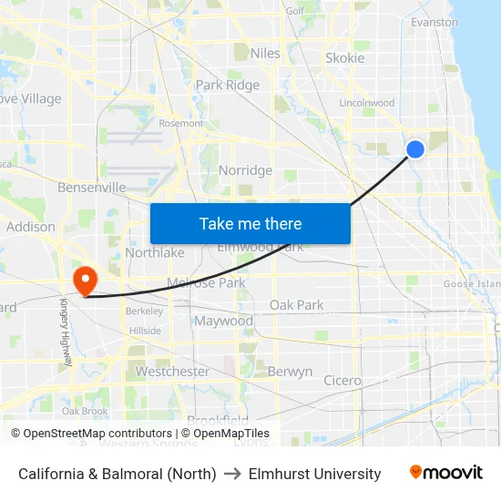 California & Balmoral (North) to Elmhurst University map