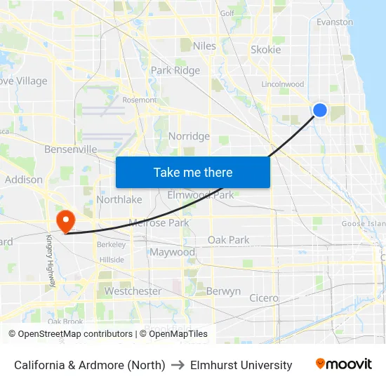 California & Ardmore (North) to Elmhurst University map