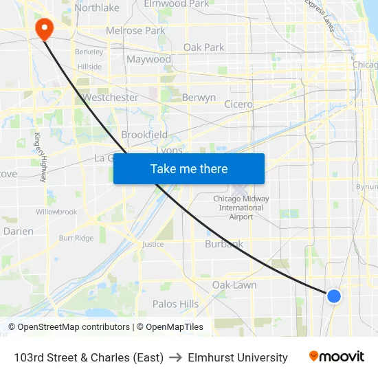 103rd Street & Charles (East) to Elmhurst University map