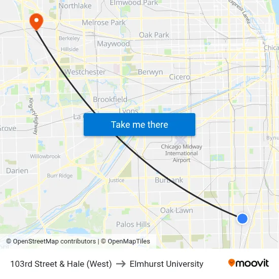 103rd Street & Hale (West) to Elmhurst University map