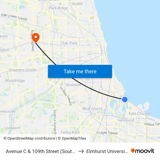 Avenue C & 109th Street (South) to Elmhurst University map