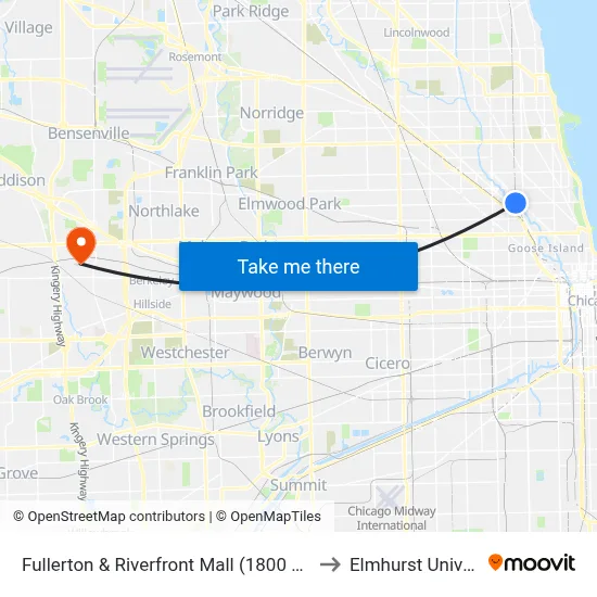 Fullerton & Riverfront Mall (1800 W) (West) to Elmhurst University map