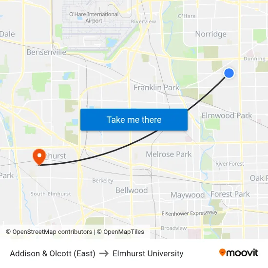 Addison & Olcott (East) to Elmhurst University map