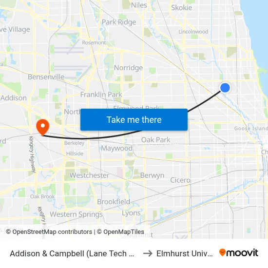Addison & Campbell (Lane Tech Hs) (East) to Elmhurst University map