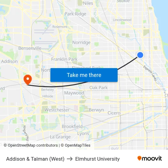 Addison & Talman (West) to Elmhurst University map