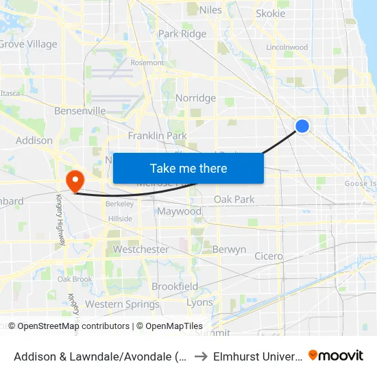 Addison & Lawndale/Avondale (West) to Elmhurst University map
