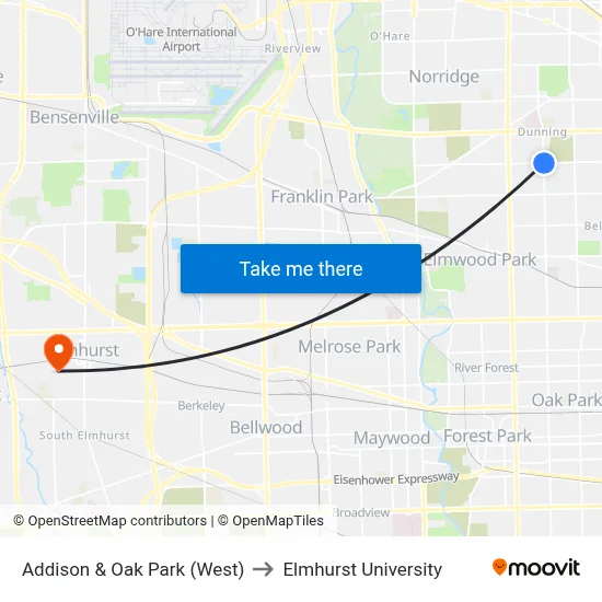 Addison & Oak Park (West) to Elmhurst University map