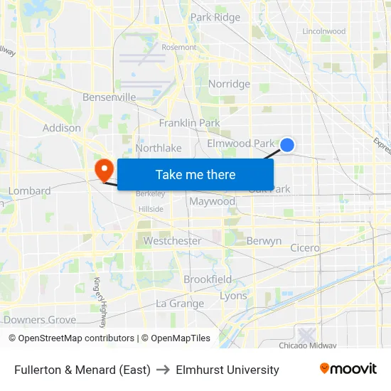 Fullerton & Menard (East) to Elmhurst University map