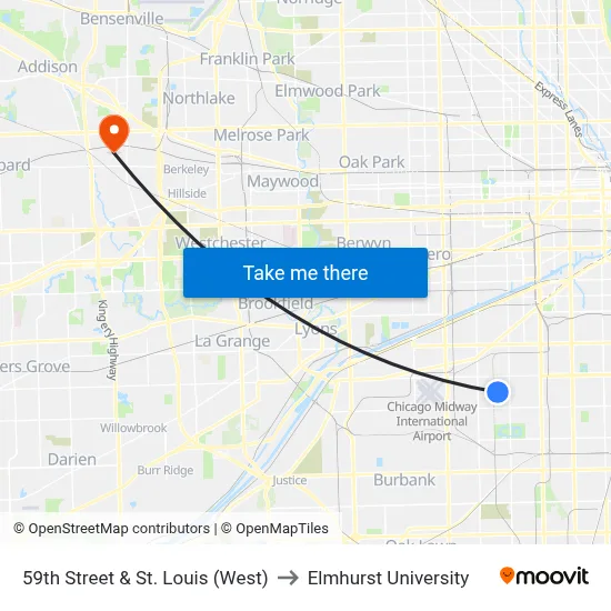 59th Street & St. Louis (West) to Elmhurst University map