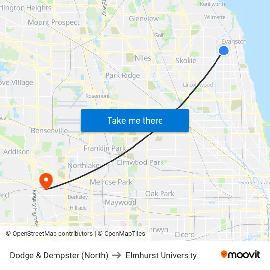 Dodge & Dempster (North) to Elmhurst University map