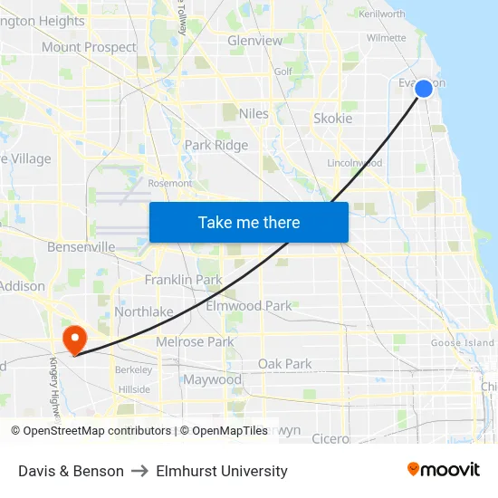 Davis & Benson to Elmhurst University map