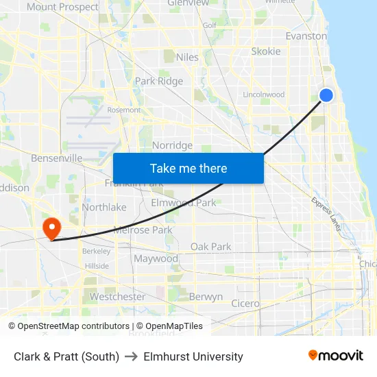 Clark & Pratt (South) to Elmhurst University map