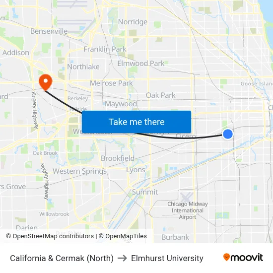 California & Cermak (North) to Elmhurst University map