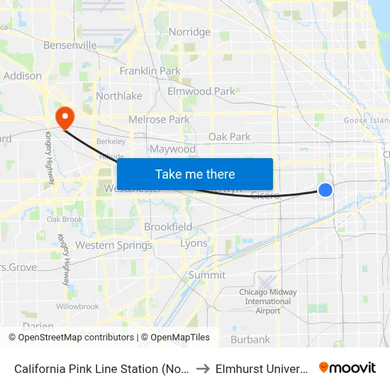 California Pink Line Station (North) to Elmhurst University map