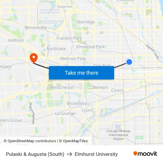 Pulaski & Augusta (South) to Elmhurst University map