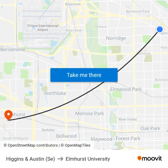 Higgins & Austin (Se) to Elmhurst University map
